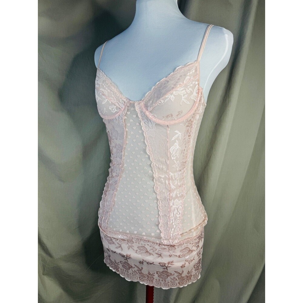 Vintage Y2K Coquette Fairy Kawaii Mesh Lace Lingerie Peach Pink Rampage SM EUC